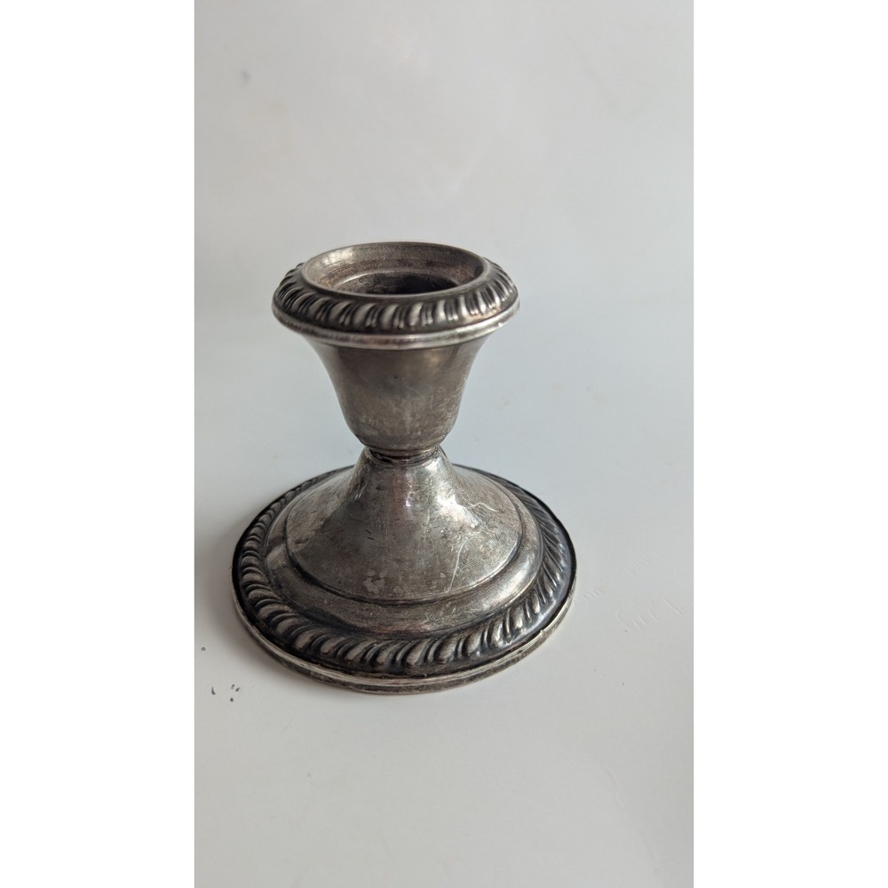 National Sterling Silver Weighted Candlestick Holder Gadroon Rope Trim 3in